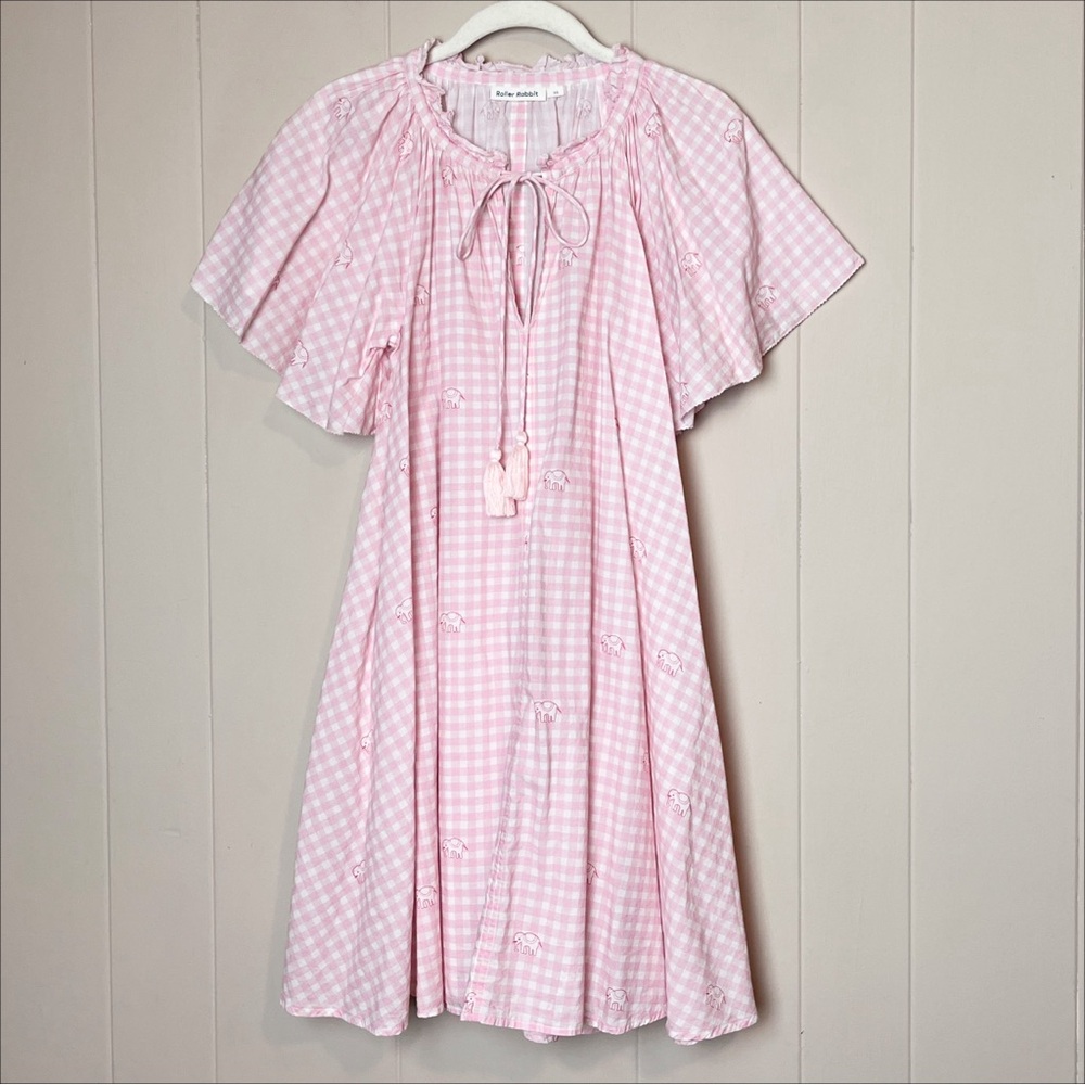 Roller Rabbit Hathi Gingham Temmy‎ Dress XS Pink elephant swim beach coverup - Picture 12 of 13